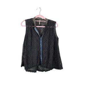 Free People Black Lace Button Front Sleeveless Top XS